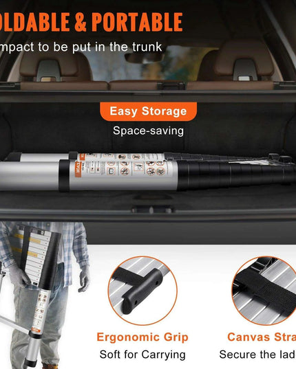 12.5 FT Heavy-Duty Aluminum Telescopic Ladder - Lightweight, Secure & Portable for Home and RV Use, 375 LBS Capacity