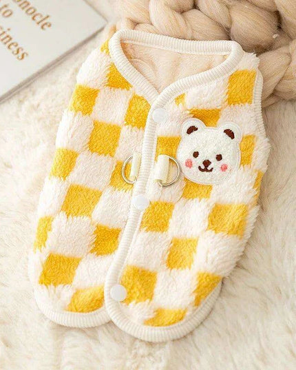 Cozy Plush Sweet Bear Print Winter Sweater for Small Dogs & Puppies with Secure Buckle Closure