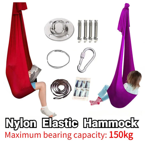Nylon Outdoor Indoor Swing Hammock | Sensory Child Therapy | Elastic | Flying-Aerial Yoga Belts