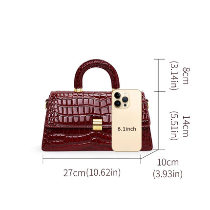 Crocodile Embossed Cowhide Leather Small Square Bag | Très Elite