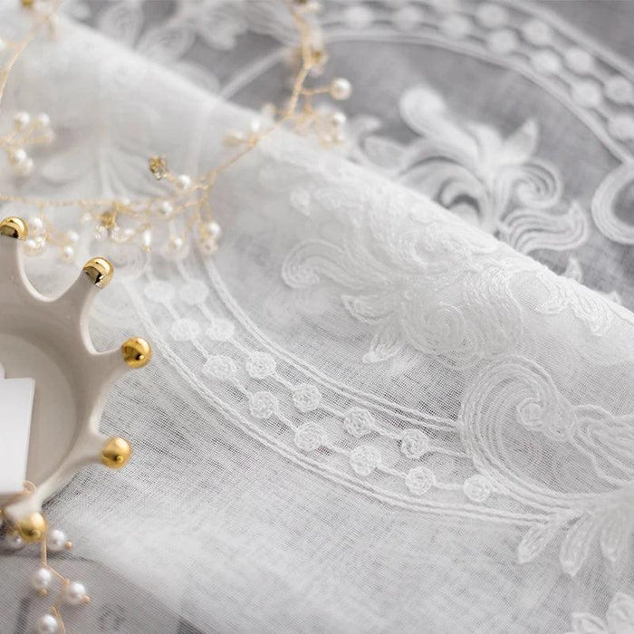 Elegant White Lace Hollow Gauze Curtain Set with Korean Influence