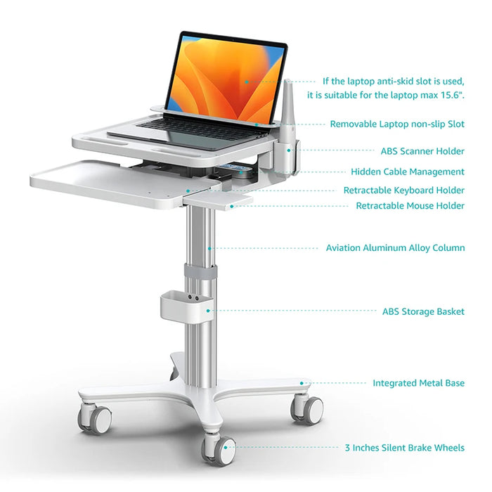 Adjustable Height Mobile Medical Cart with Laptop Security Lock and Premium Durability