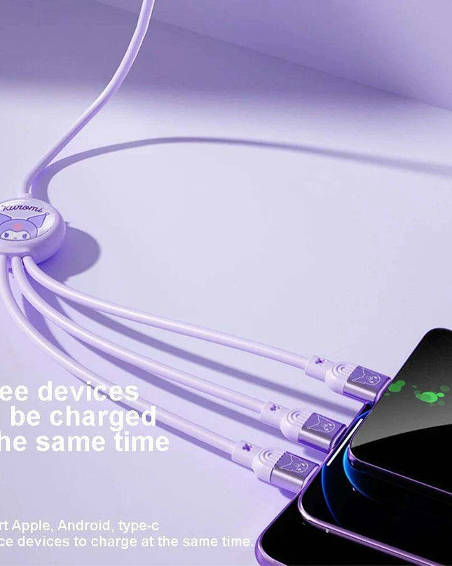 Sanrio Kuromi & Friends 3-In-1 Charging Cable - Adorable Anime Characters USB Cord for Huawei, iPhone, Xiaomi - Durable & Perfect for Gifting