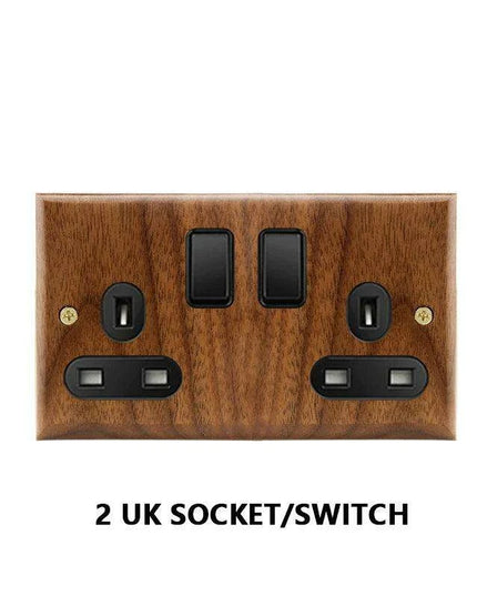 Sleek Black Walnut Electrical Panel with USB Ports, Adjustable LED Ambiance, and Contemporary Toggle Features