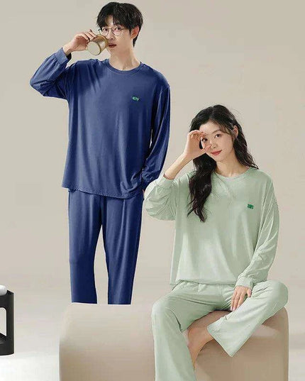 Chic Spring 2024 Modal Couples Pajama Set - Long Sleeve Loungewear with Cozy Round Neck