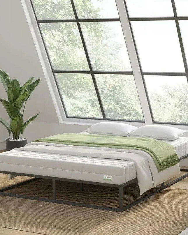 Sophisticated Black Metal Queen Platform Bed Frame with Wood Slats - Quiet and Easy to Assemble