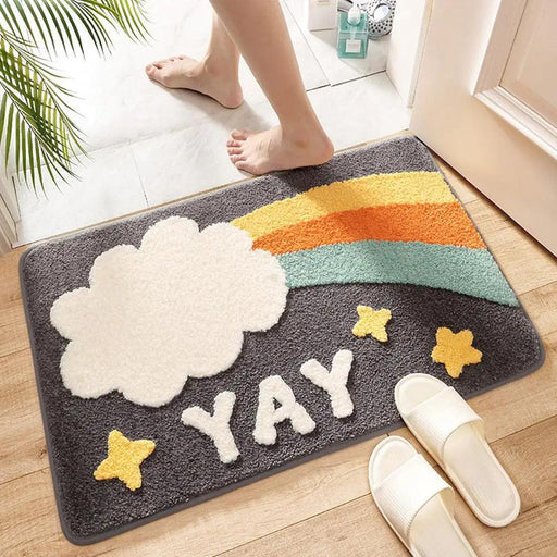 Rainbow Delight Bathroom Rug - Luxurious Faux Cashmere Mat with Anti-Slip Backing