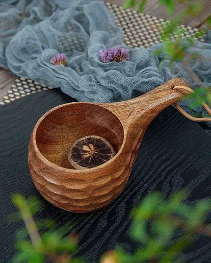 Rustic Acacia Wood Outdoor Mug - Elegant Camping Coffee & Milk Cup with Practical Rope Handle