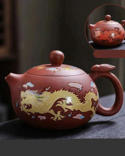 170ml Handcrafted Color-Changing Purple Clay Teapot with Dragon and Phoenix Design
