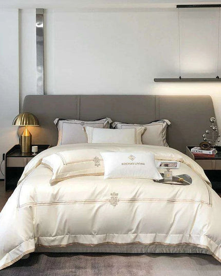 Sumptuous 1400TC Egyptian Cotton Embroidered Bedding Collection - King & Queen Duvet Cover with Sheet Set & Pillowcases