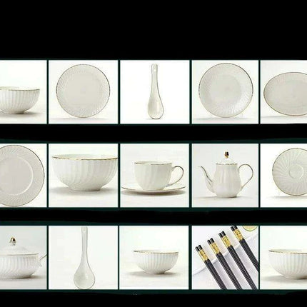 Elegant Hand-Painted Korean Porcelain Dinnerware Set with Gold Accents