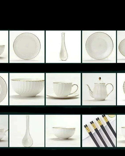 Elegant Hand-Painted Korean Porcelain Dinnerware Set with Gold Accents