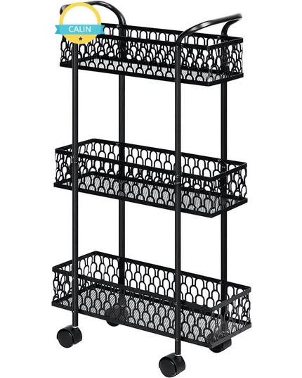 Compact Black 3-Tier Rolling Mesh Organizer Cart for Effortless Storage
