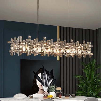 Modern LED Crystal Chandelier — Square & Linear, Custom Sizes