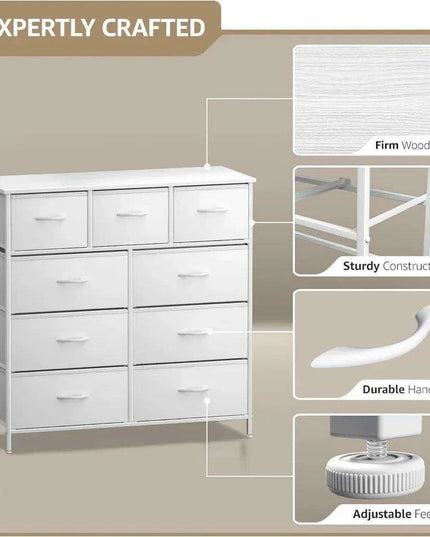 Modern 9-Drawer Dresser with Steel Frame and Wood Top - Stylish Storage Solution