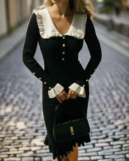 Elegant Vintage Ruffled Knit Maxi Dress - Long Sleeve Gown for Celebrations and Gatherings