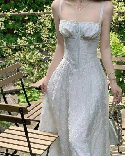 Elegant Vintage A-Line Spaghetti Strap Evening Dress for Women - Chic Square Neck Party Attire