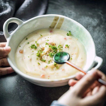 Elevated Dual-Compartment Ceramic Bowl for Ramen, Bibimbap, Soups, and Noodles in Fine Dining Settings