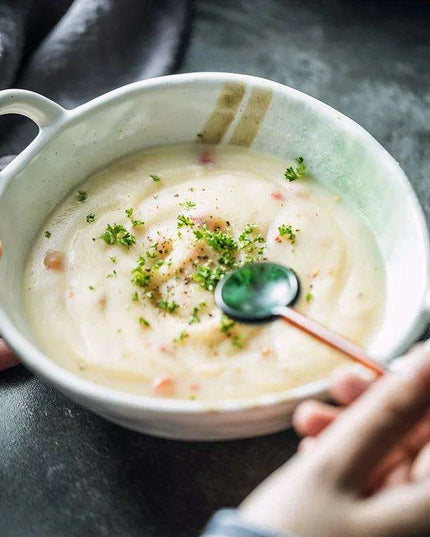 Elevated Dual-Compartment Ceramic Bowl for Ramen, Bibimbap, Soups, and Noodles in Fine Dining Settings