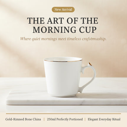 Gold-Rimmed Bone China Coffee Cup & Saucer Set | Très Elite