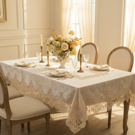 Luxury Lace Velvet Tablecloth — European Dining & Coffee Table Cover, 6 Sizes