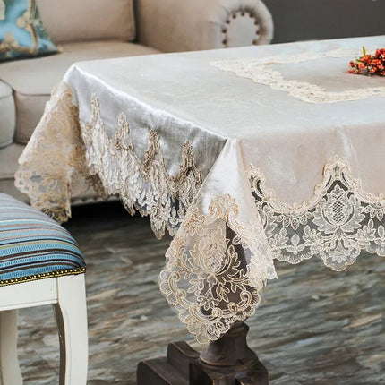 Luxury Lace Velvet Tablecloth — European Dining & Coffee Table Cover, 6 Sizes