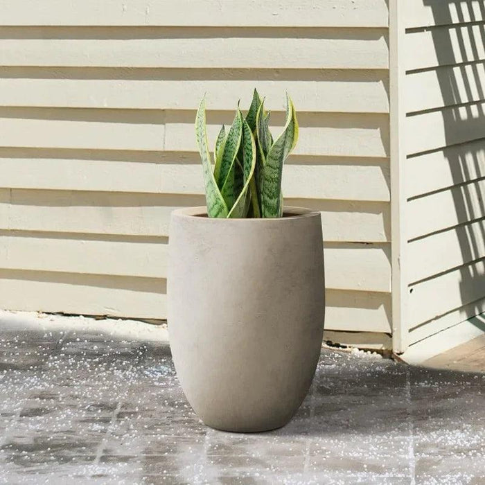 Weathered Concrete Tall Outdoor Planter with Modern Design and Drainage System