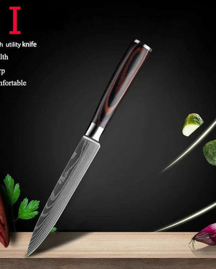 Exquisite Damascus Steel Chef Knife Collection - 1-10Pcs Japanese Santoku and Utility Knives for Culinary Excellence