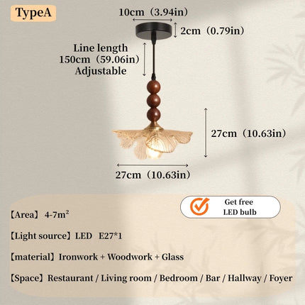 Vintage Flower Pendant Light with Bead Decoration — E27, 60W
