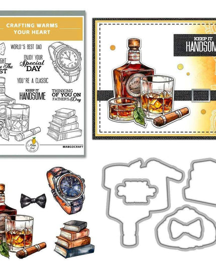 Wine & Literature Themed Crafting Die and Stamp Set for Creative DIY Projects