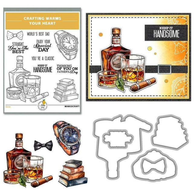 Wine & Literature Themed Crafting Die and Stamp Set for Creative DIY Projects