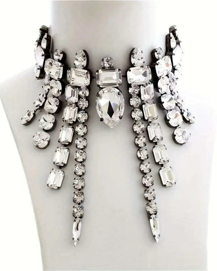Glamorous Crystal Tassel Necklace Ensemble - Trendy Layered Chain for Stylish Women