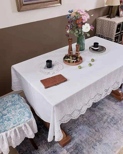 Exquisite Floral Lace Embroidered Cotton Tablecloth - Ideal for Weddings and Elegant Home Styling