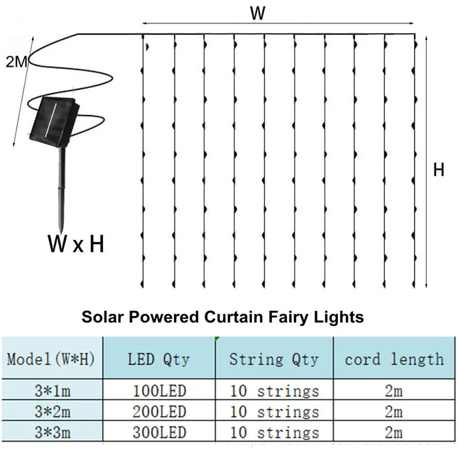 Solar LED Curtain Fairy Lights – Waterproof & Auto Dusk-to-Dawn