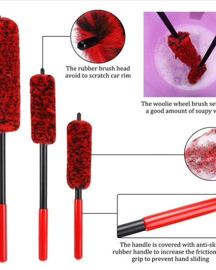 Plush Nylon Wheel Care Brush Trio: 3-Piece Set for Effortless Cleaning