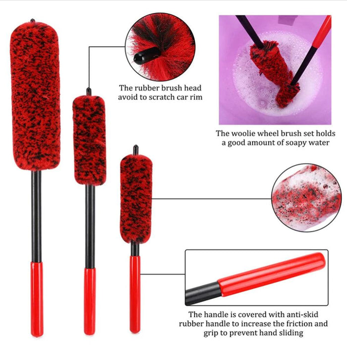 Plush Nylon Wheel Care Brush Trio: 3-Piece Set for Effortless Cleaning