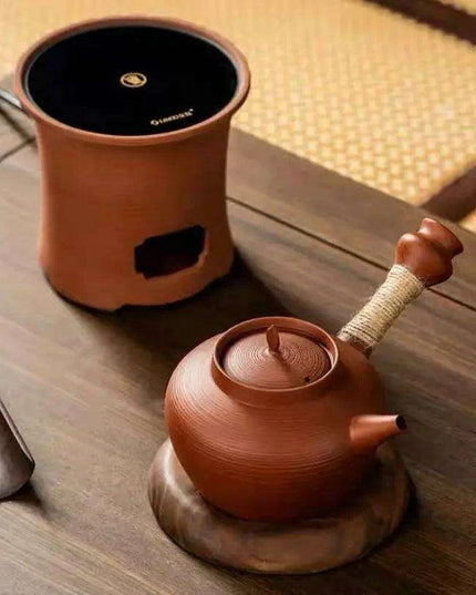 Sophisticated Cinnabar Clay Tea Pot with Electric Heater for Traditional Kung Fu Brewing