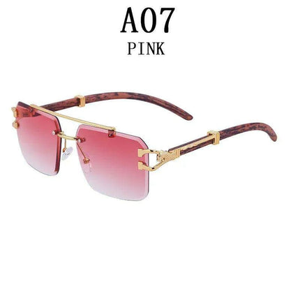 Retro Rimless Sunglasses with Wood Finish and UV Protection