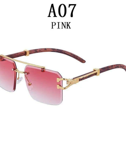 Retro Rimless Sunglasses with Wood Finish and UV Protection