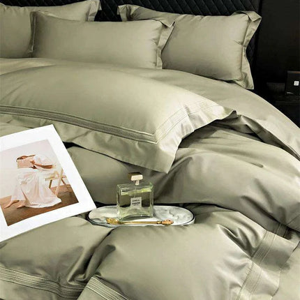 Elegant Egyptian Cotton Embroidered Duvet Cover Set, Premium Hotel-Quality Bedding with Bed Sheet and Pillowcases, Solid Color Luxury Collection
