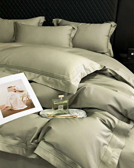 Elegant Egyptian Cotton Embroidered Duvet Cover Set, Premium Hotel-Quality Bedding with Bed Sheet and Pillowcases, Solid Color Luxury Collection