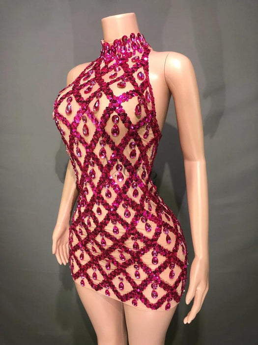 Radiant Rose Pink Sequin Mesh Bodycon Dress - Perfect for Celebratory Occasions