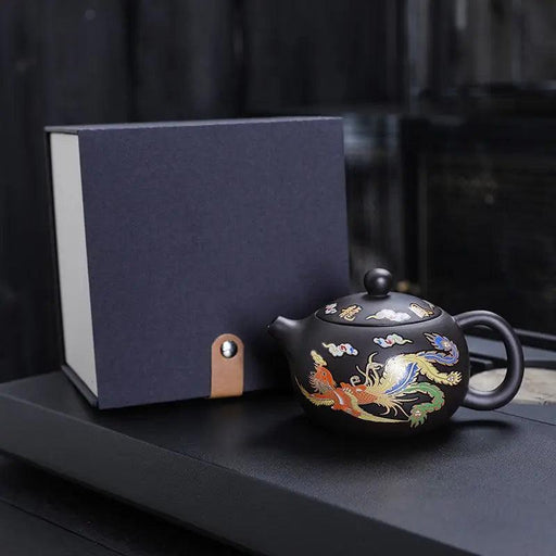 Mystical Heat-Responsive Purple Clay Teapot with Dragon and Phoenix Motif