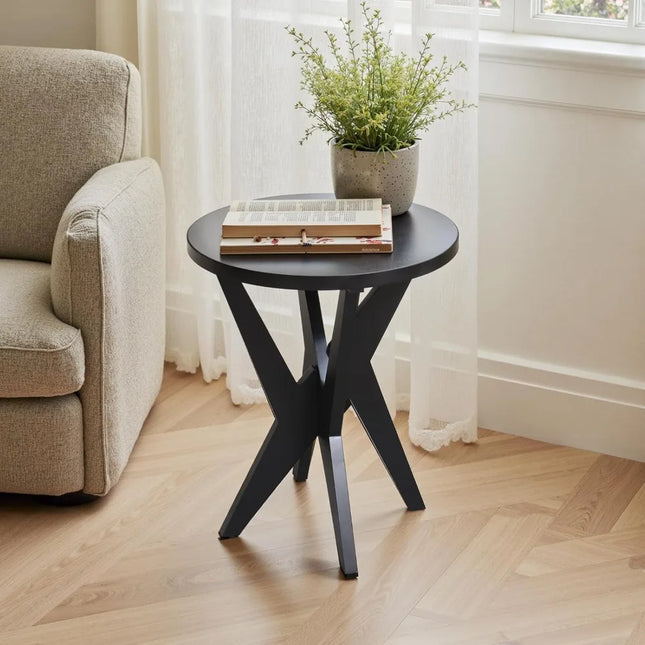 Modern Round End Table, Set of 2 | Tung Wood Veneer Top | Crossed Legs