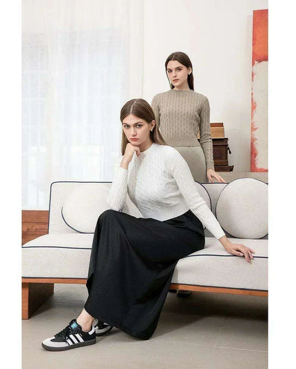 Autumn-Winter Women's Cableknit Sweater and Satin Dress in Five Colors