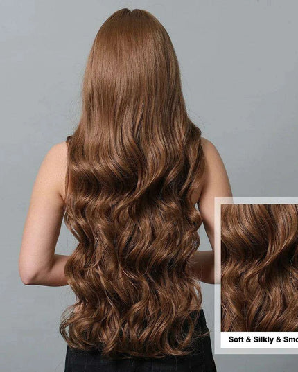 30-Inch Brown Wavy Synthetic Wig with Bangs - Perfect for Parties and Themed Events