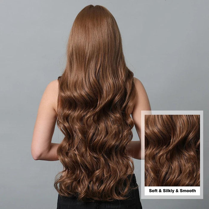 30-Inch Brown Wavy Synthetic Wig with Bangs - Perfect for Parties and Themed Events