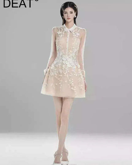 3D Floral Sheer Zipper Front Women's Evening Dress