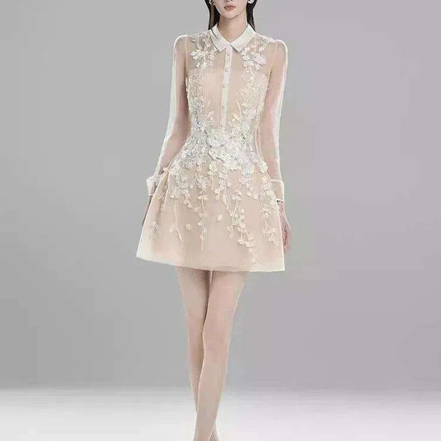 3D Floral Sheer Zipper Front Women's Evening Dress