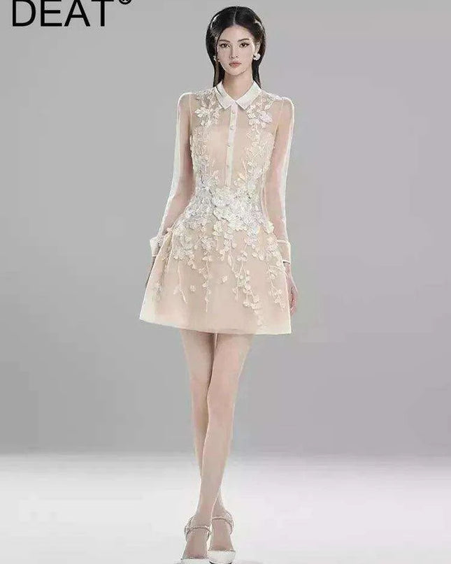 3D Floral Sheer Zipper Front Women's Evening Dress